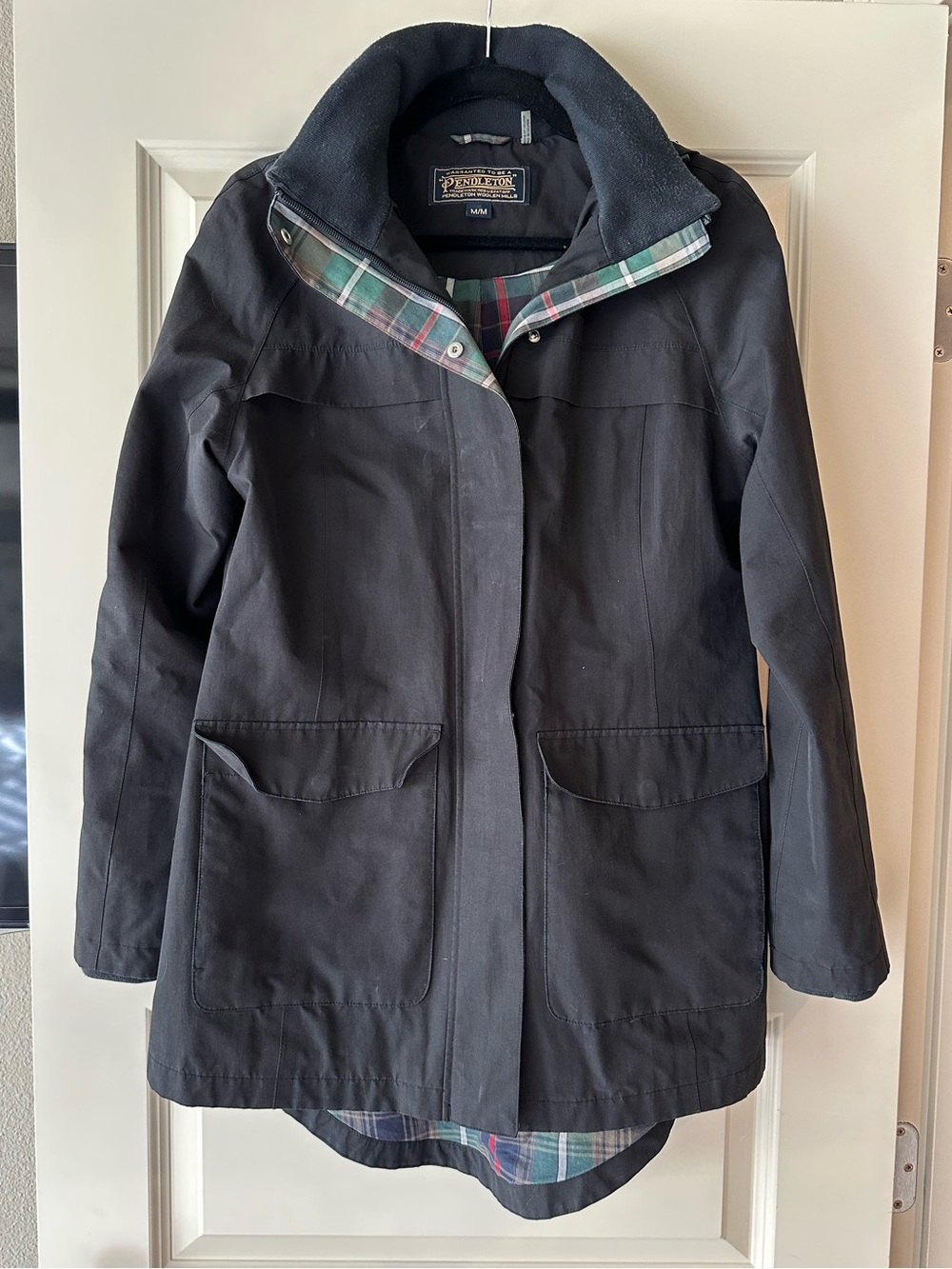 Pendleton Black Field Jacket with Plaid Trim